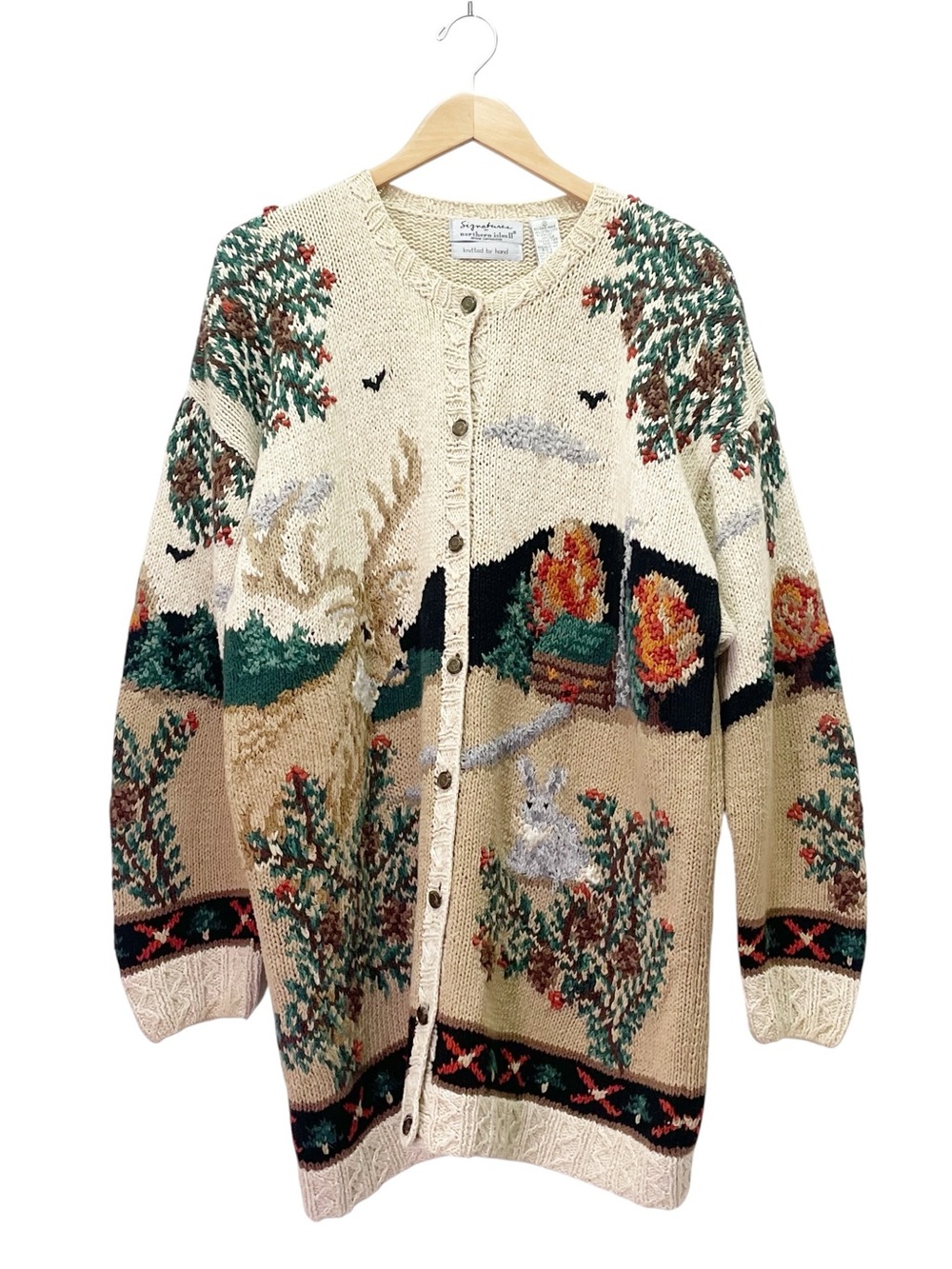 Vintage Northern Isles Hand Knit Cardigan 2X Woodland Deer Owl Novelty Sweater - Picture 6 of 16